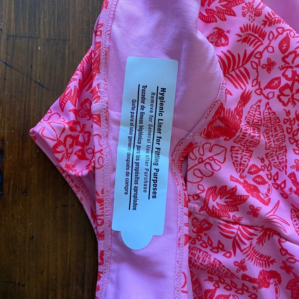 No Boundaries Pink Tropical Cheeky High Leg One Piece Swimsuit L 12-14 NWT